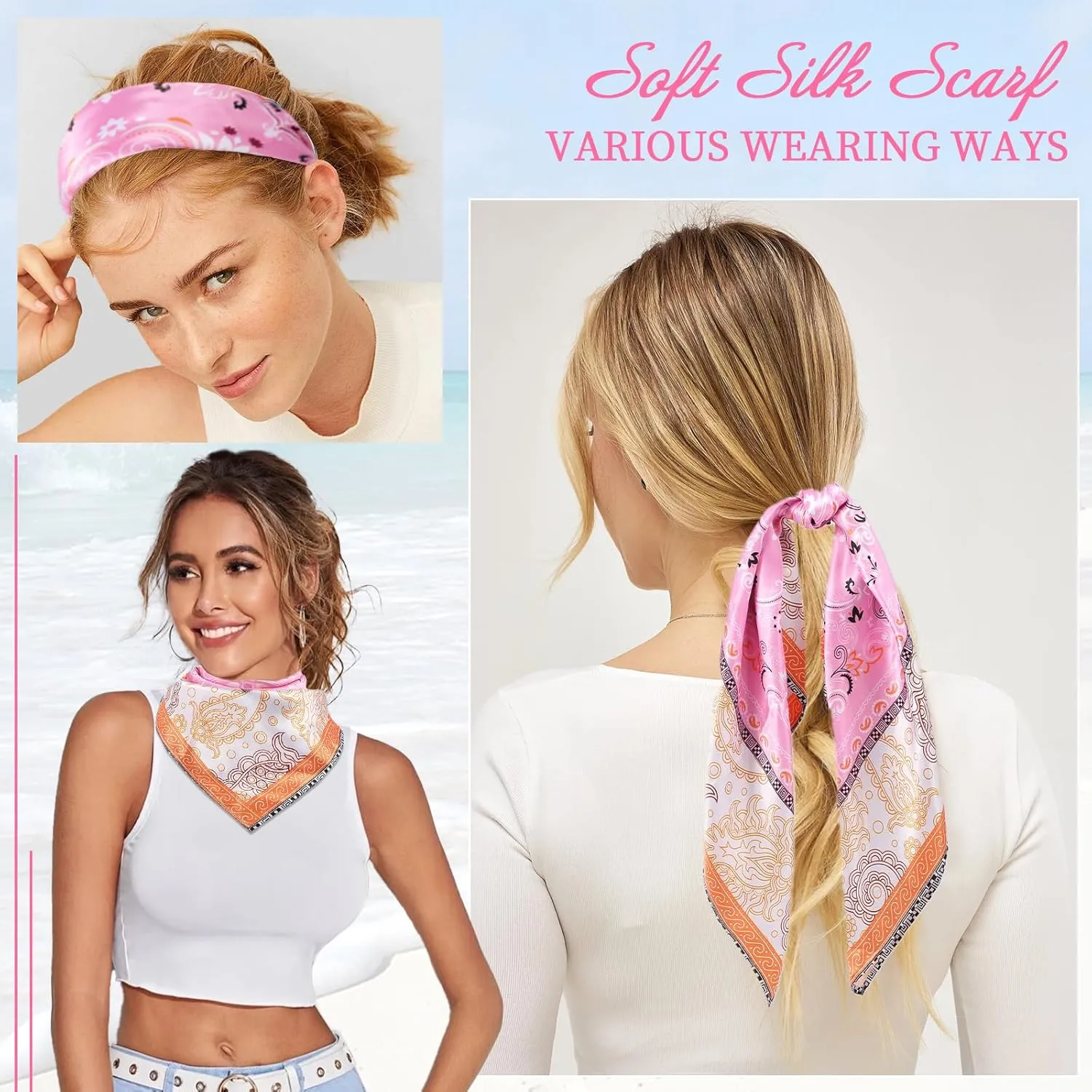 Wrap Skorts for Women, Casual Beach Mini Skirt with Silk 27" Square Scarf, Boho Beach Cover Ups for Swimwear