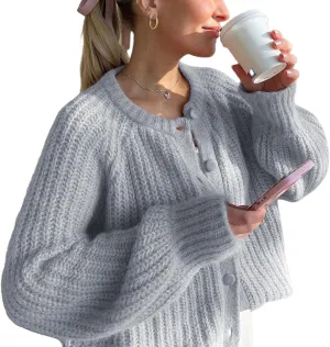 Wyeysyt Womens Cardigan Sweater Button Down Long Sleeve Chunky Soft Knit Sweater Fall Open Front Loose Casual Cardigan Coat
