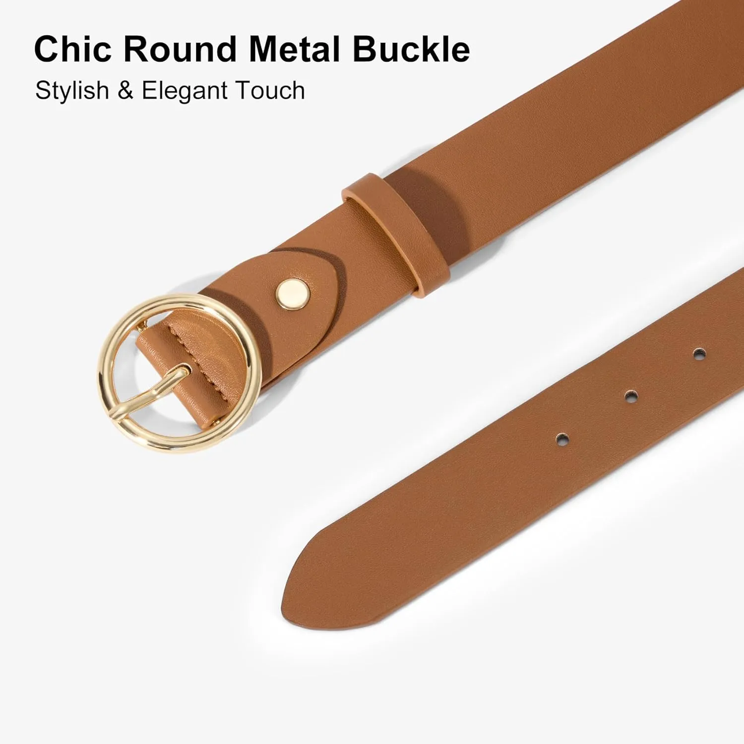 XZQTIVE Women Leather Belt with Circle Gold Buckle Fashion Ladies Waist Belt for Jeans Pants Dresses