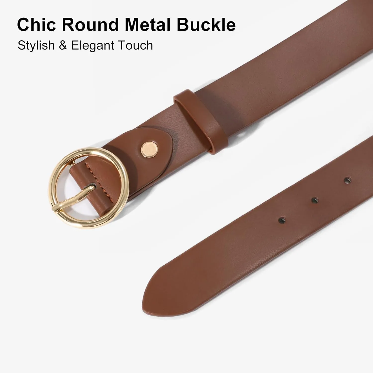 XZQTIVE Women Leather Belt with Circle Gold Buckle Fashion Ladies Waist Belt for Jeans Pants Dresses