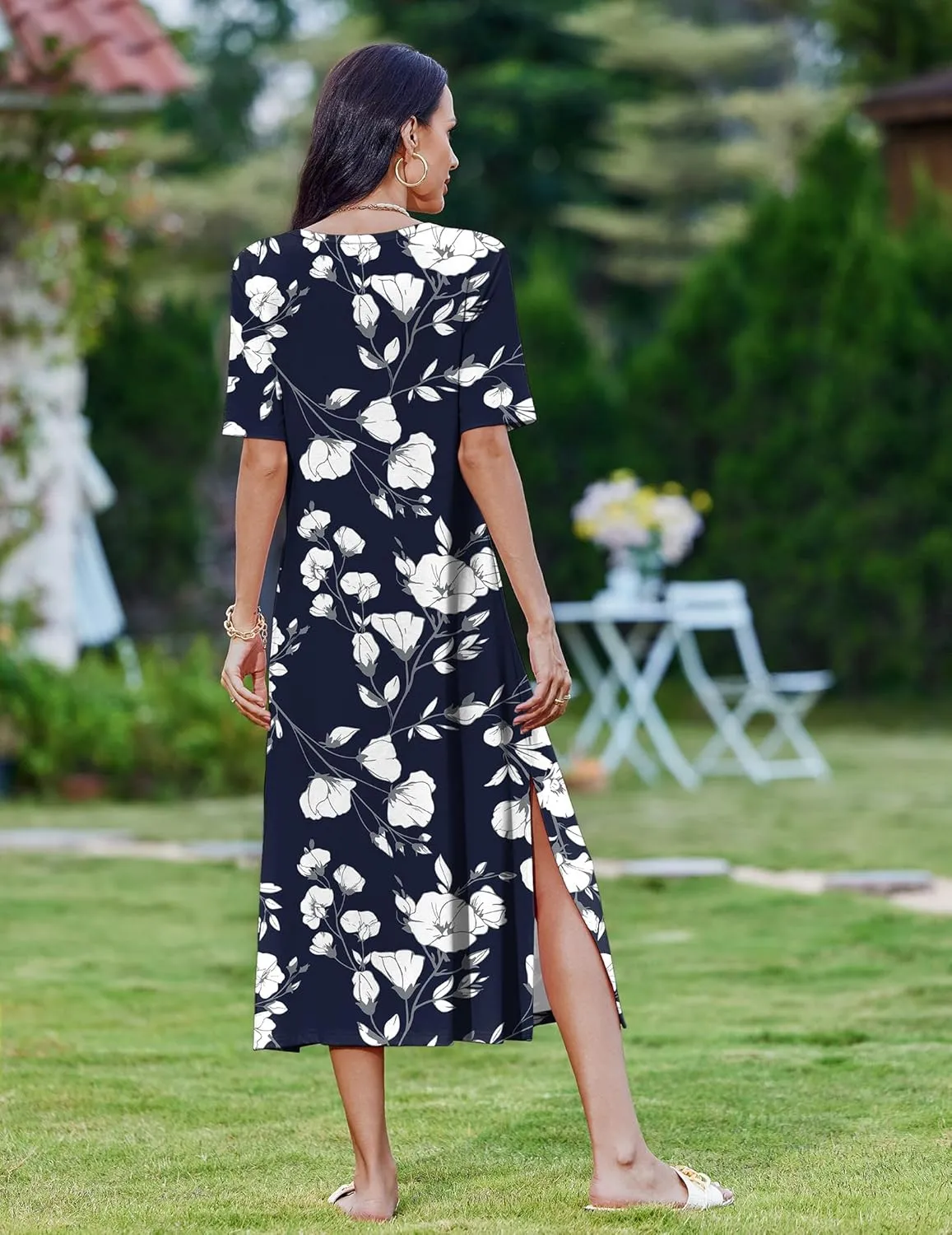 Zeagoo Women Floral Summer Dress Casual Beach Dress Printed T Shirt Dress Split Long Dress Travel 2025 Vacation Dress