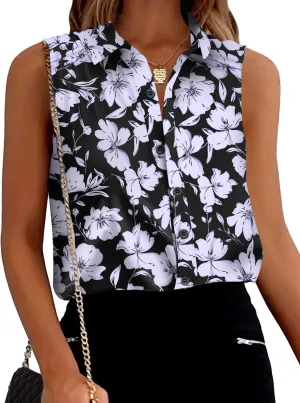 Zeagoo Women's Sleeveless Button Down Shirts Blouses Solid Casual Loose V Neck Tank Tops for Work S-XXL